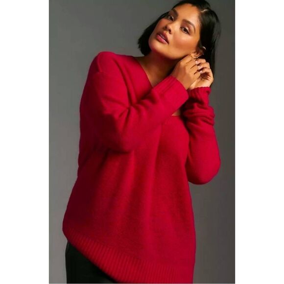 By Anthropologie 100% Cashmere V Neck Relaxed Fit Tunic Sweater Sz. XL - Picture 1 of 12